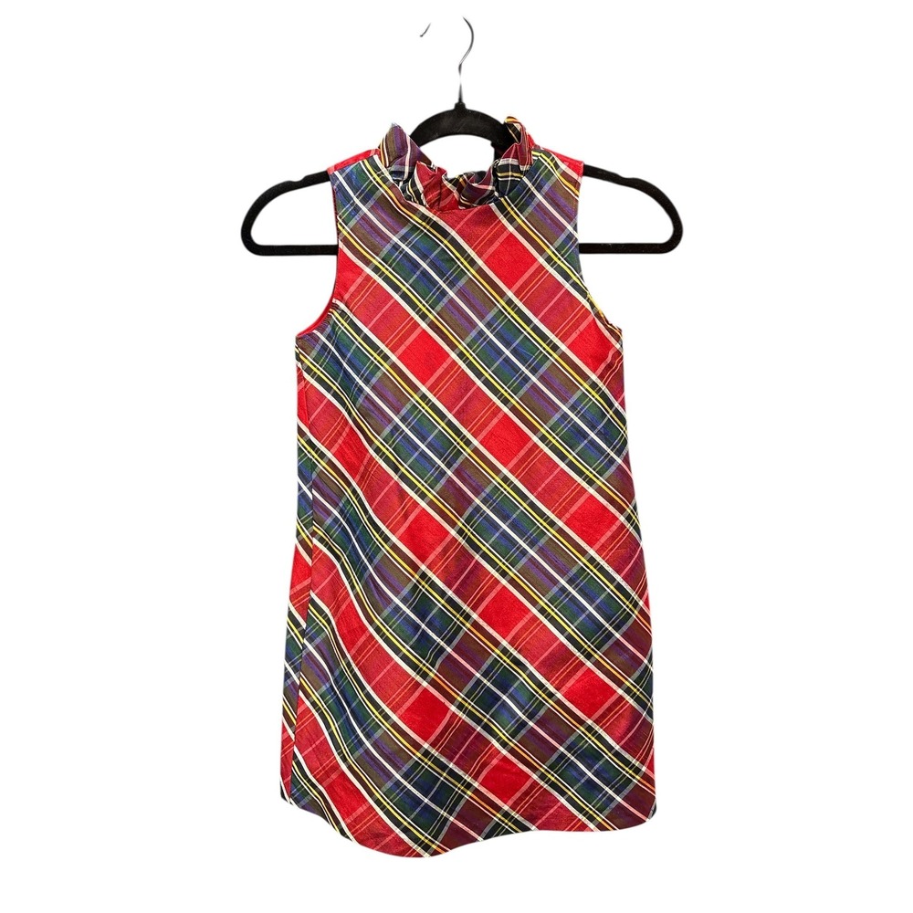 Crown & Ivy Youth Size 8 Ruffle Neck Plaid Dress - Size 8